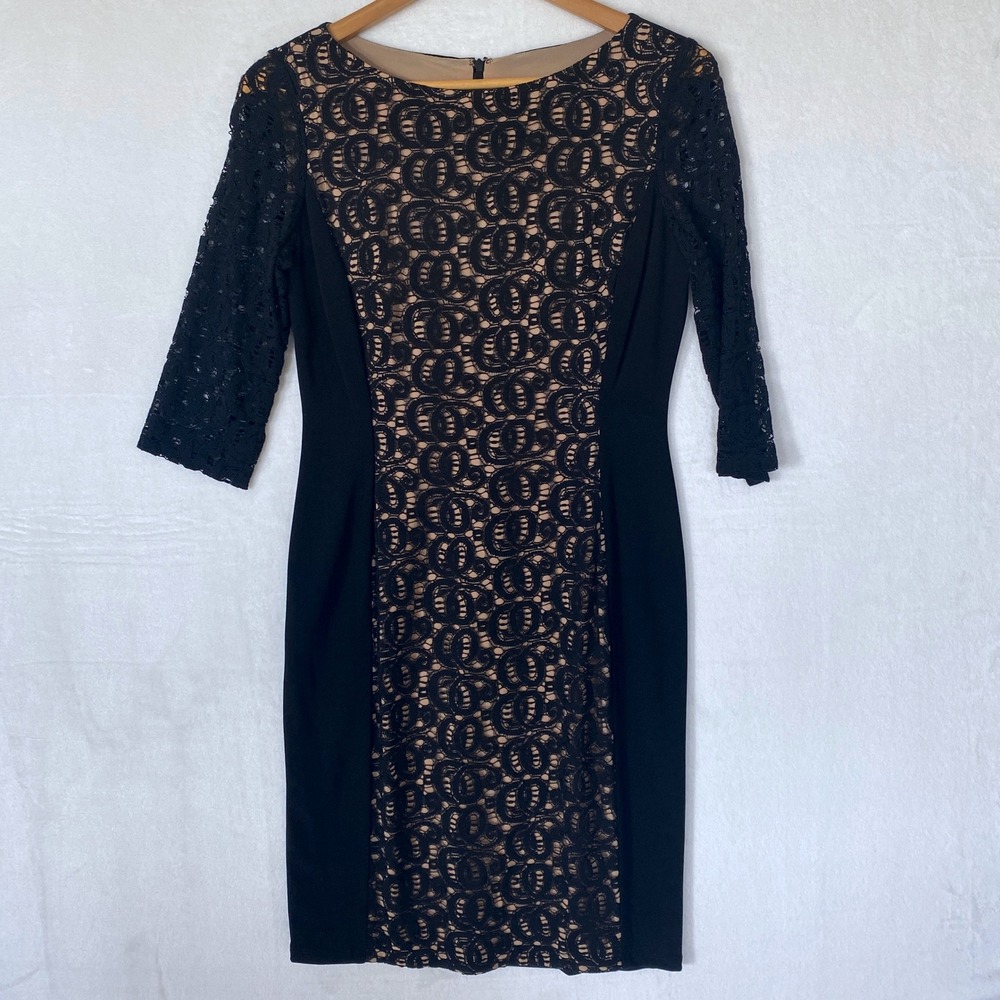 Anne Klein Black Lace‎ Sheath Dress Knee Length 3/4 Sleeve Women's 4 Holiday